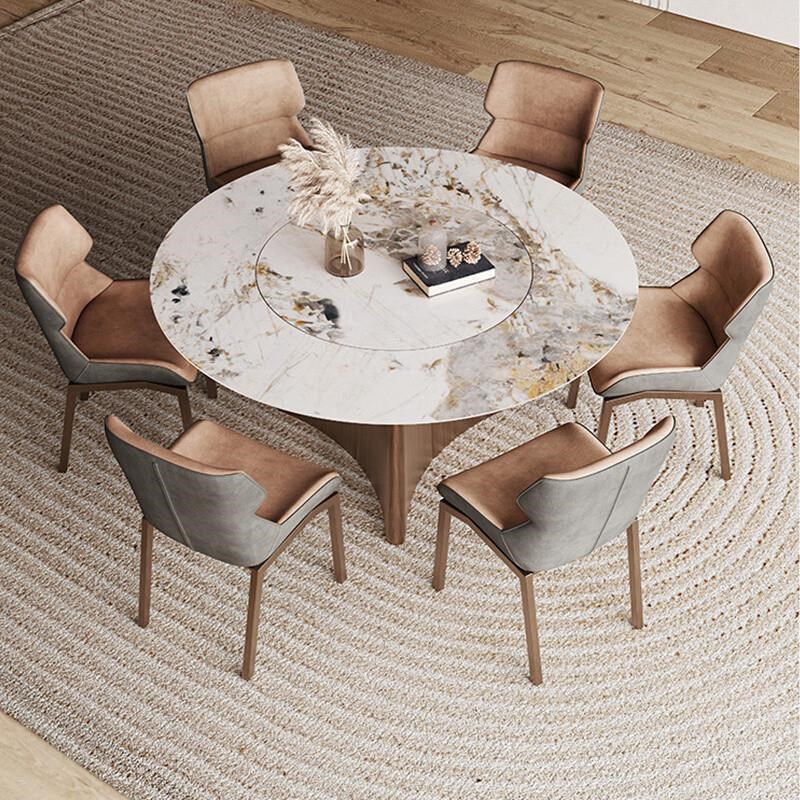 亮光岩板餐桌圆桌内嵌式小户型圆桌带转盘家用10人大理石圆形饭桌