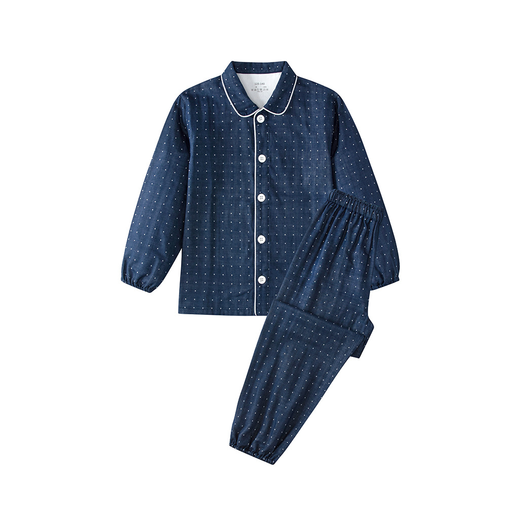 日本无印儿童睡衣良品专柜品质男女纯棉双层纱薄款长袖家居服套装