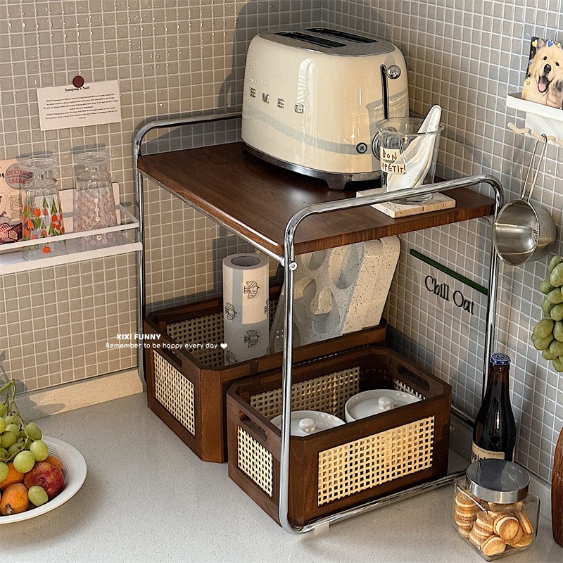 微波炉置物架子烤箱多功能支架抽屉式电饭煲锅厨房古台.面收纳中