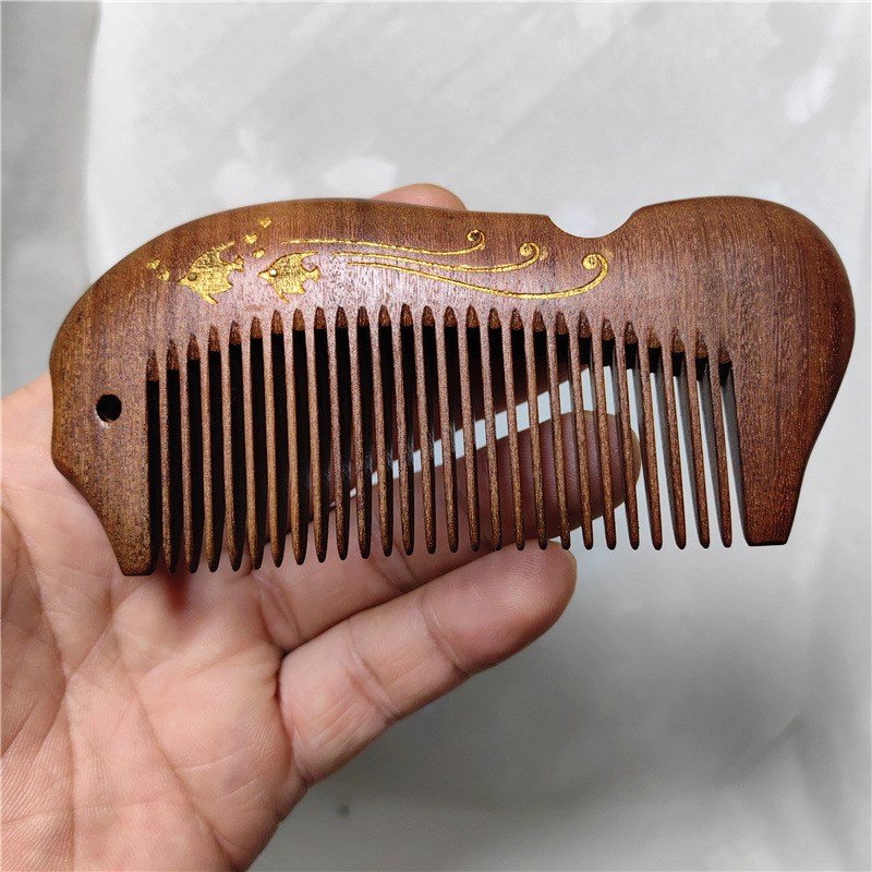 黑金檀木梳花背描金款鎏金木梳t雕花檀木顺发 牛角木多款11.7-13C
