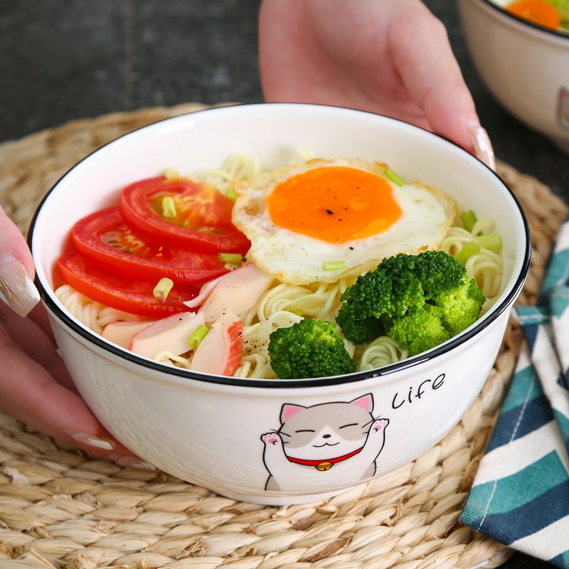 6英寸面碗7英寸拉面碗日式家用面条碗高脚碗陶瓷大碗防.烫泡面汤