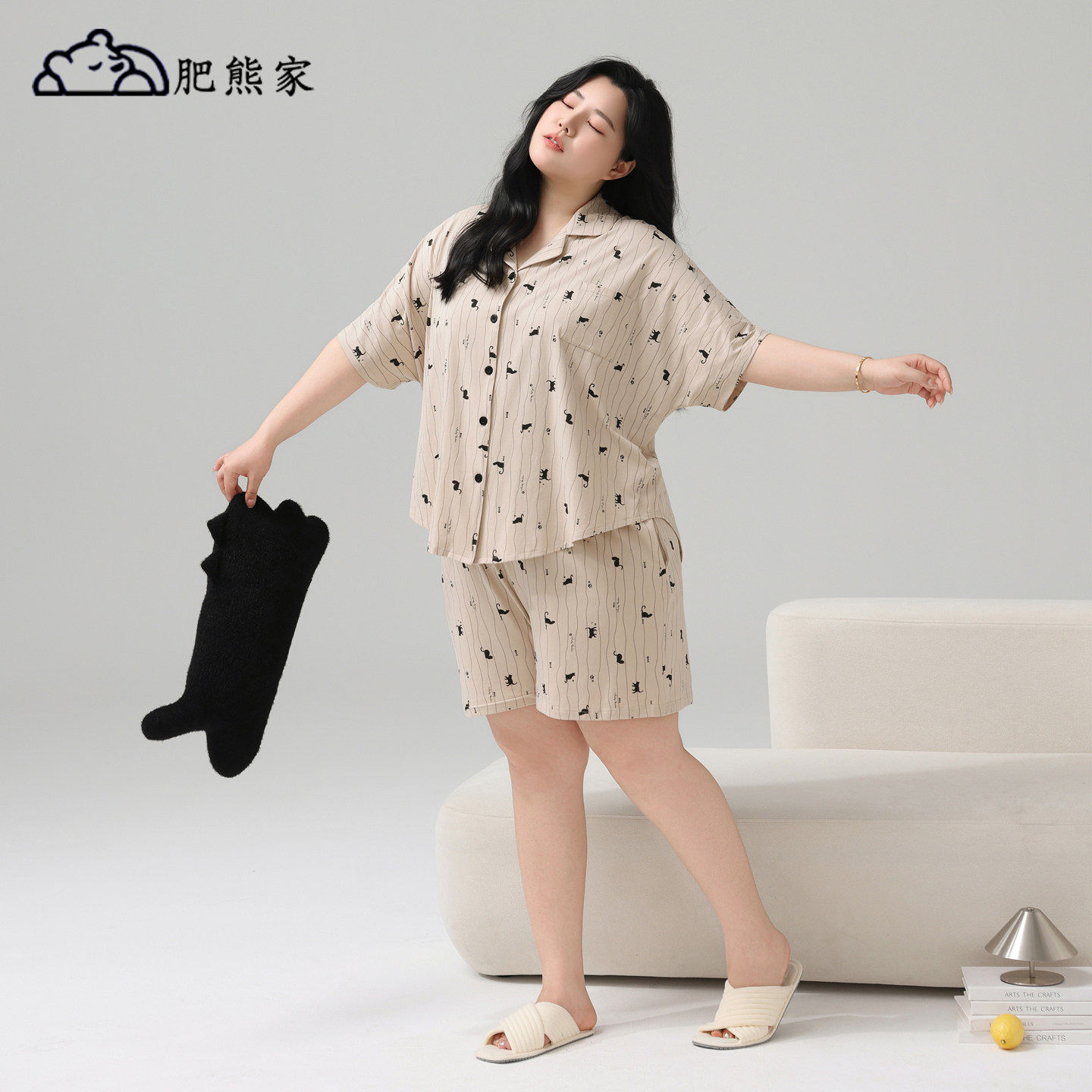 肥熊家蝙蝠袖睡衣女夏季纯棉宽松加肥加大码 200斤胖mm家居服夏款