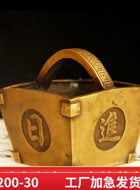 黄铜日进斗金摆件铜斗四方斗仿古聚宝盆米斗金银满斗家居装饰品