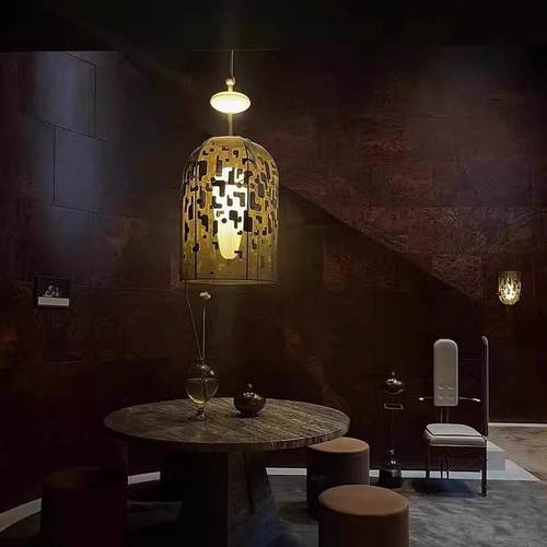 设计师古典东方灯笼别墅样板间酒店大堂餐桌吊灯手工刺绣艺术灯