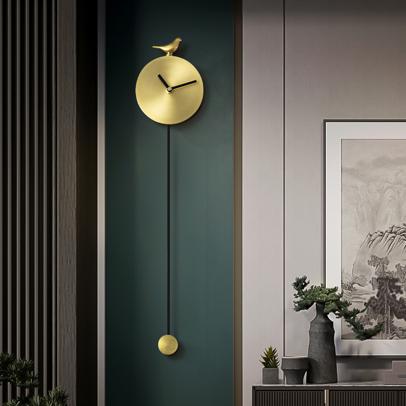 创意网红格栅纯铜挂钟p客厅静音现代简约钟表家用时尚装饰挂墙时