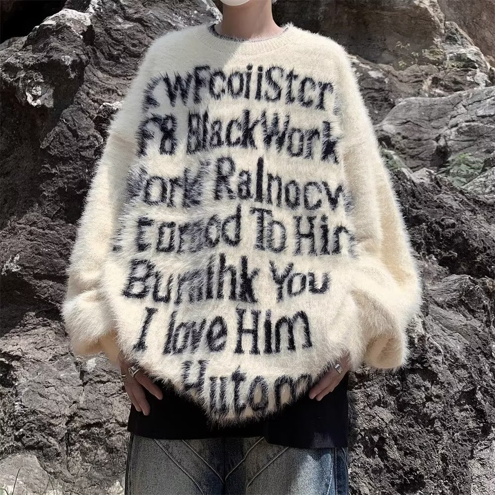 Mars美式潮牌字母提花圆领情侣毛衣秋冬小众针织衫上衣网红同款