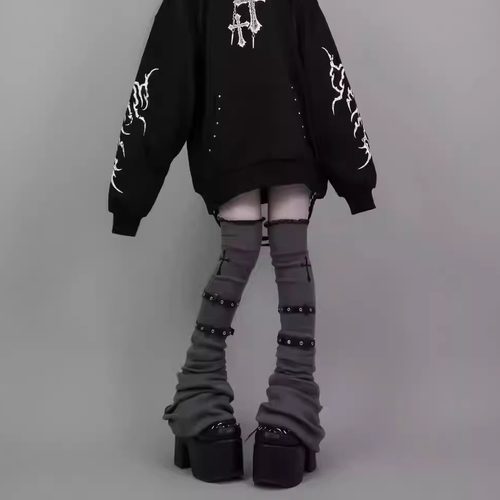 日单Dim风格皮带亚文化暗黑学院少女朋克堆堆袜亚文化y2k腿套袜套