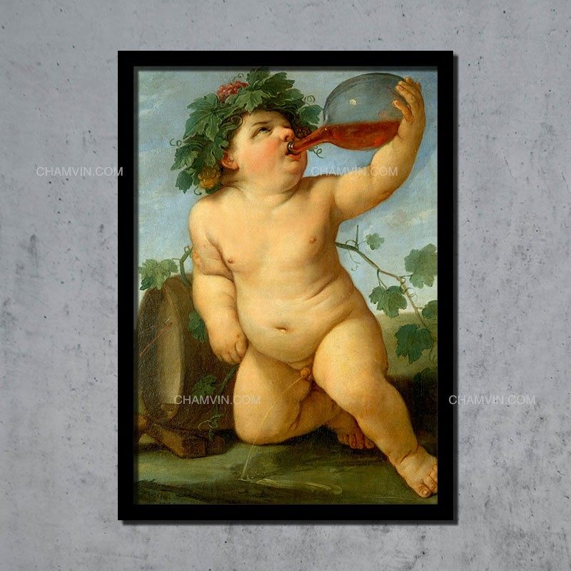 葡萄酒酒神图红酒巴克斯画作装饰画酒吧酒窖餐厅挂画产区图带框画