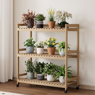 花架子客厅落地式置物盆景架阳台田园多肉花盆植物摆放架实木多层