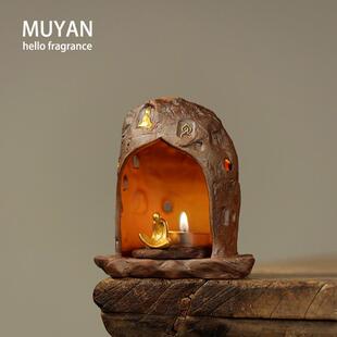 禅意侘寂香炉蜡烛台手工创意敦煌香薰小众香氛家用高级氛围灯香座