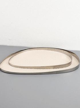 北欧轻奢金属皮革收纳托盘摆件样板间家居客厅桌面几何创意装饰品