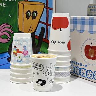 2025冰热两用7天组合双层杯创意加厚咖啡杯外带办公室奶茶饮料杯