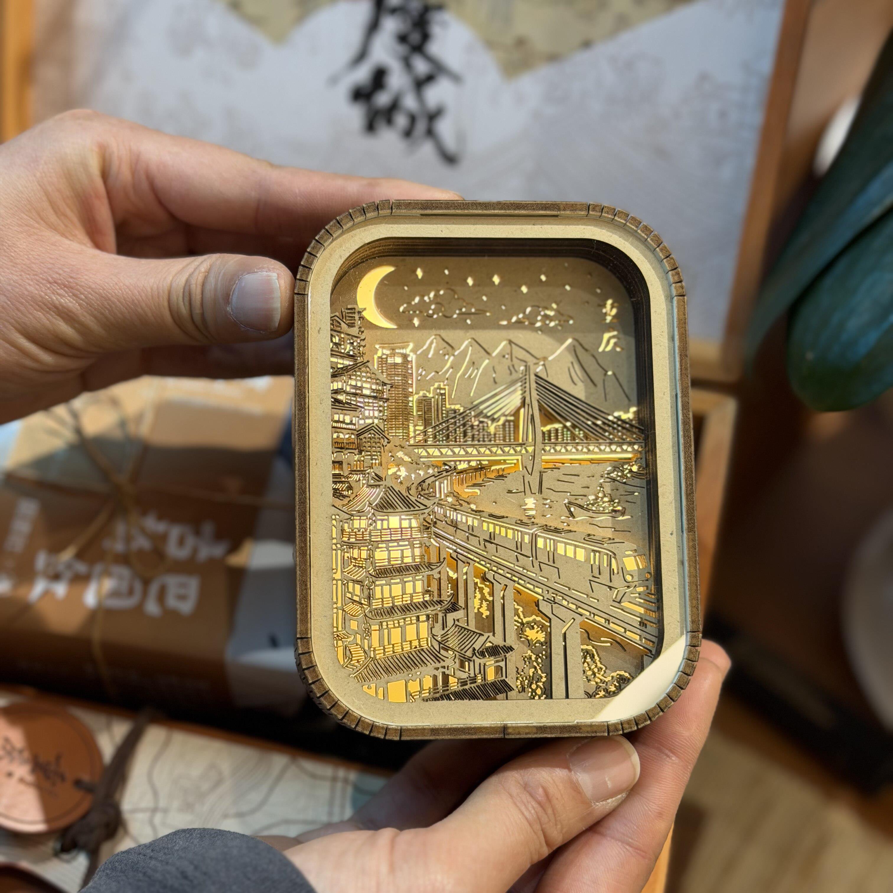 重庆旅游景点触控木雕灯立体木制小夜灯创意书桌面摆件文创礼物