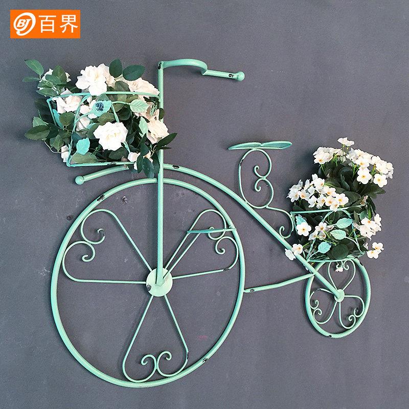 覆古铁自行车装饰花架花篮壁挂壁挂阳台花架悬挂多层挂件