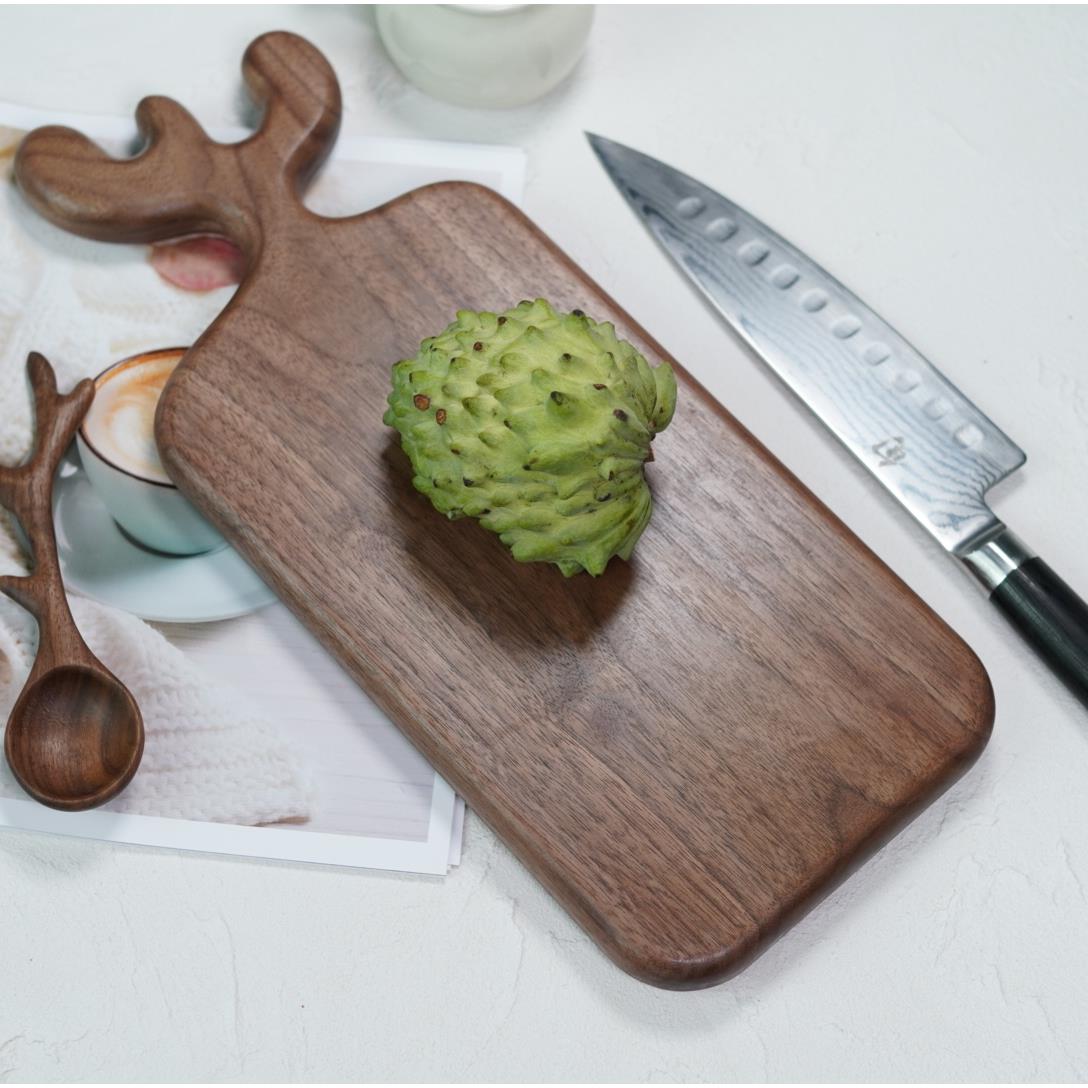 Joe出品黑胡桃整木鹿角砧板实用手柄摆盘案板切菜板家用早餐板