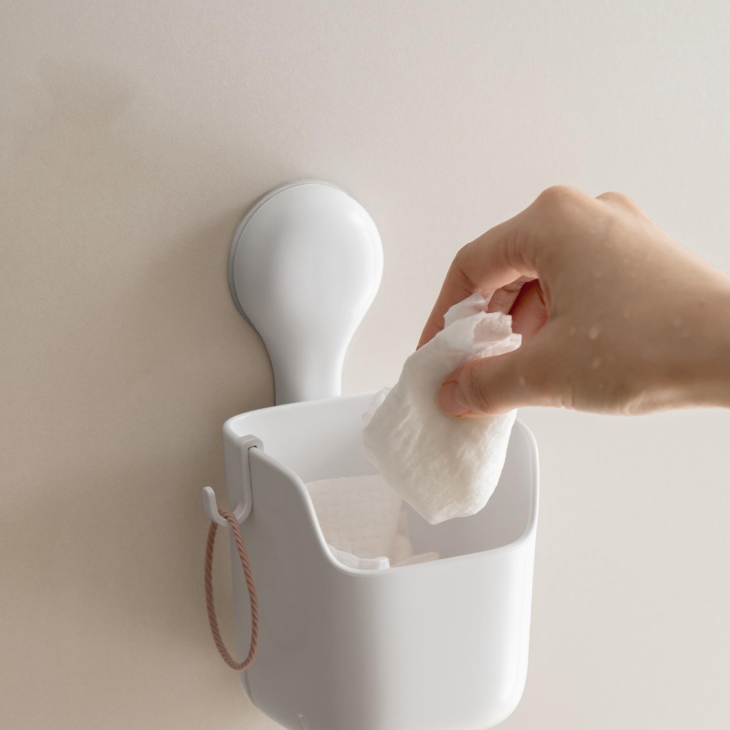 废弃洗脸巾吸盘置物架收纳盒壁挂化妆室棉柔擦洗脸巾二次利用