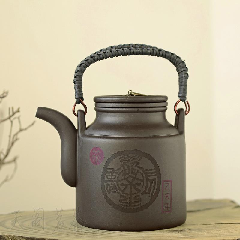 宜兴大号紫泥洋桶壶茶具茶壶带内胆紫砂壶提梁壶家用茶具酒店摆件
