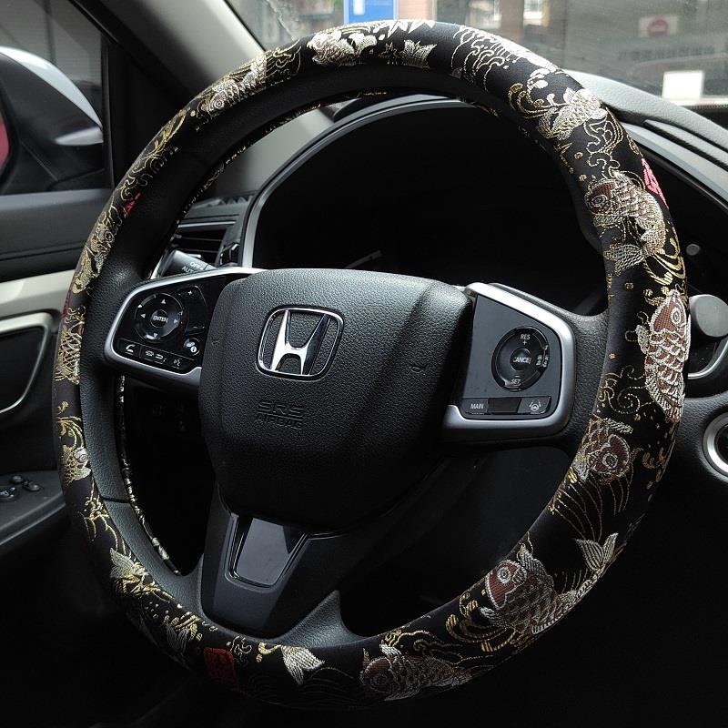 JDM方向盘套刺绣汽车改装个性防滑四季通用全皮车把套M号圆形D型