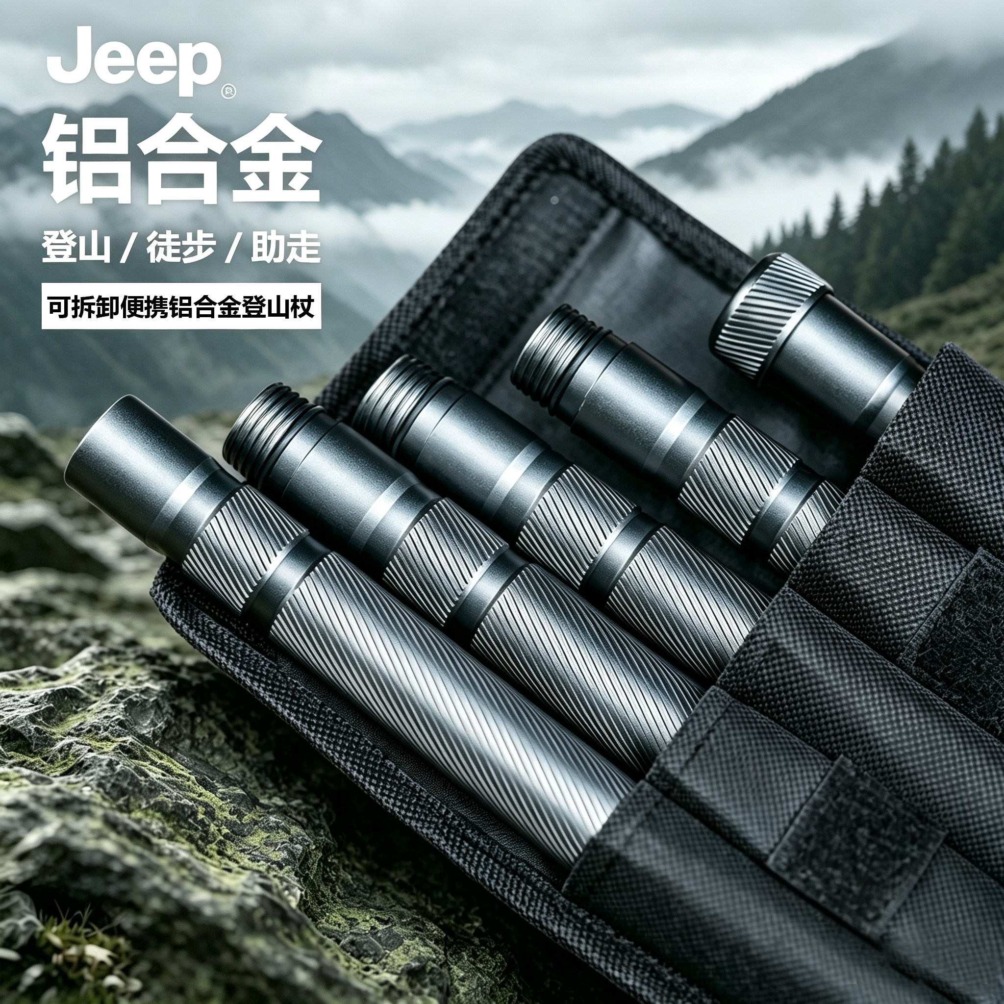 JEEP多功能登山杖户外防身棍手杖