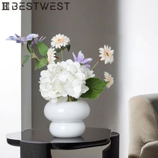 饰品 Best west 简约鹅黄色葫芦形三段式 玻璃花摆件家居样板间装
