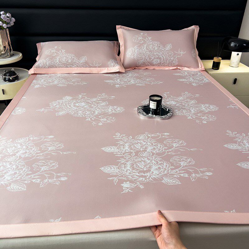 夏季冰丝凉席三件套竹席子冰丝凉感空调软席垫子家用轻奢凉席床垫