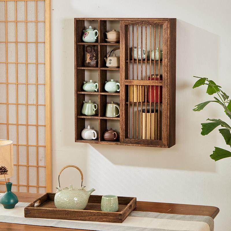 实木中式茶具茶杯架壁挂博古架多宝阁展示置物架格子架茶壶收纳柜,餐饮具,茶道/零配,淘宝优惠券,粉丝福利购,淘宝优惠卷