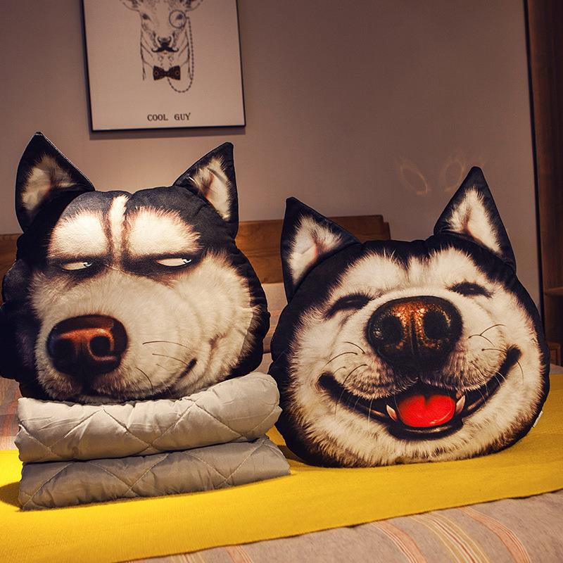 哈士奇抱枕被子两用睡觉男生款午睡小被子枕头折叠办公室靠枕靠垫