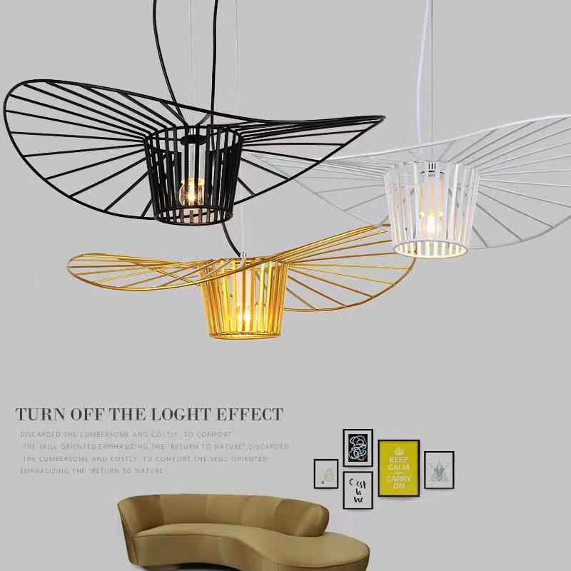 loft简约创意餐厅工业风吊灯北欧铁艺草帽吊灯设计师客厅帽子吊灯