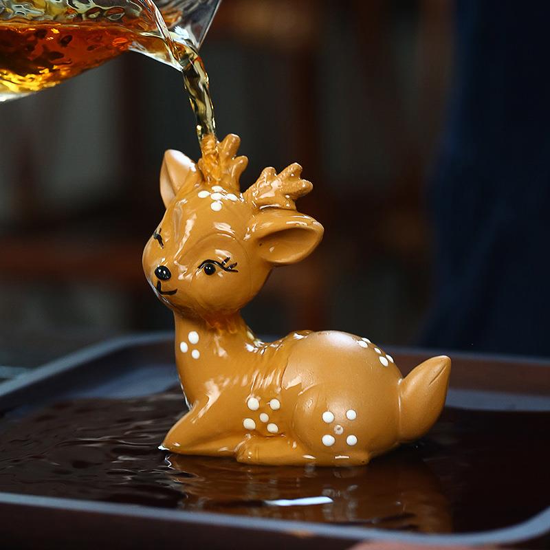 宜兴紫砂茶宠梅花鹿茶玩可养雕塑创意款陶瓷工艺品小摆件茶具配件