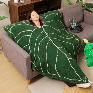 轻奢叶子盖毯超级茂盛沙发客厅植物周边半边绒毯子空调毯毛毯加厚