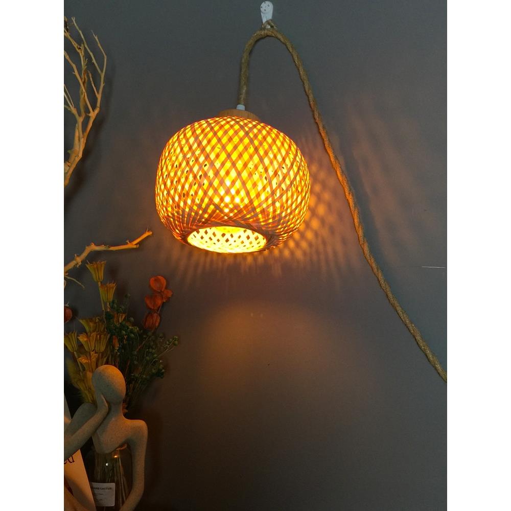 插电式竹编吊灯崖柏根雕树枝挂灯中式覆古创民宿竹艺灯笼灯罩带线