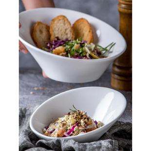 暮云陶瓷碗纯白碗家用加厚日式大碗水果沙拉碗斜口碗创意酒店餐具