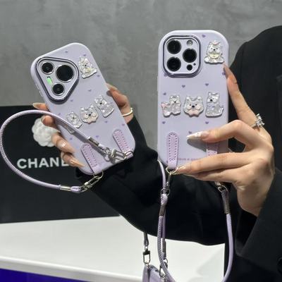 紫爱心小狗公仔贴件新款适用苹果17Pro手机壳iPhone16max小米15华为mate80pura70k60note14荣耀300x100reno13