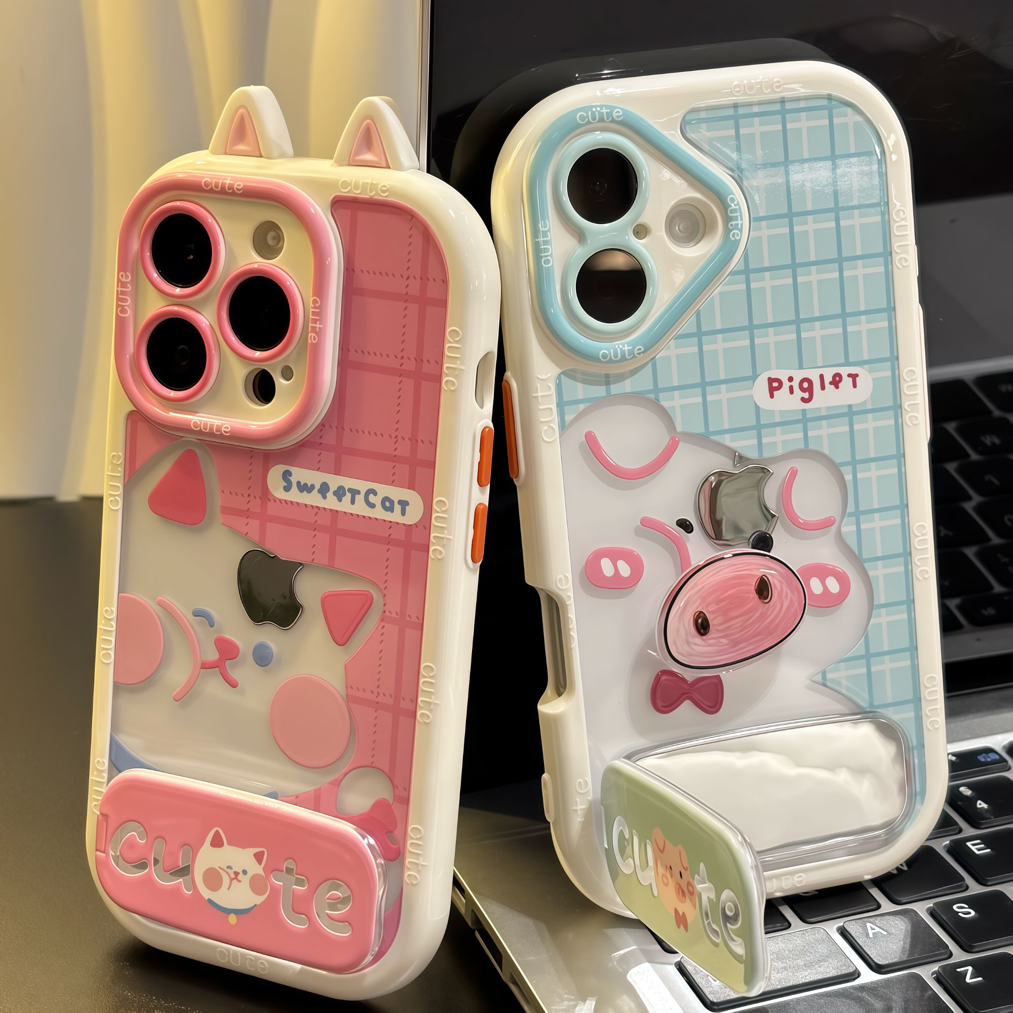 情侣旋转猪鼻子支架适用苹果16Pro手机壳iPhone14max12小米15华为mate70pura80k60Reno13opoofindx8荣耀x100