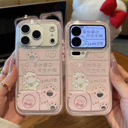 爱财爱己猫咪支架新款适用苹果17Pro手机壳iPhone16max13小米15华为mate80pura70k90note14荣耀400x300magic8