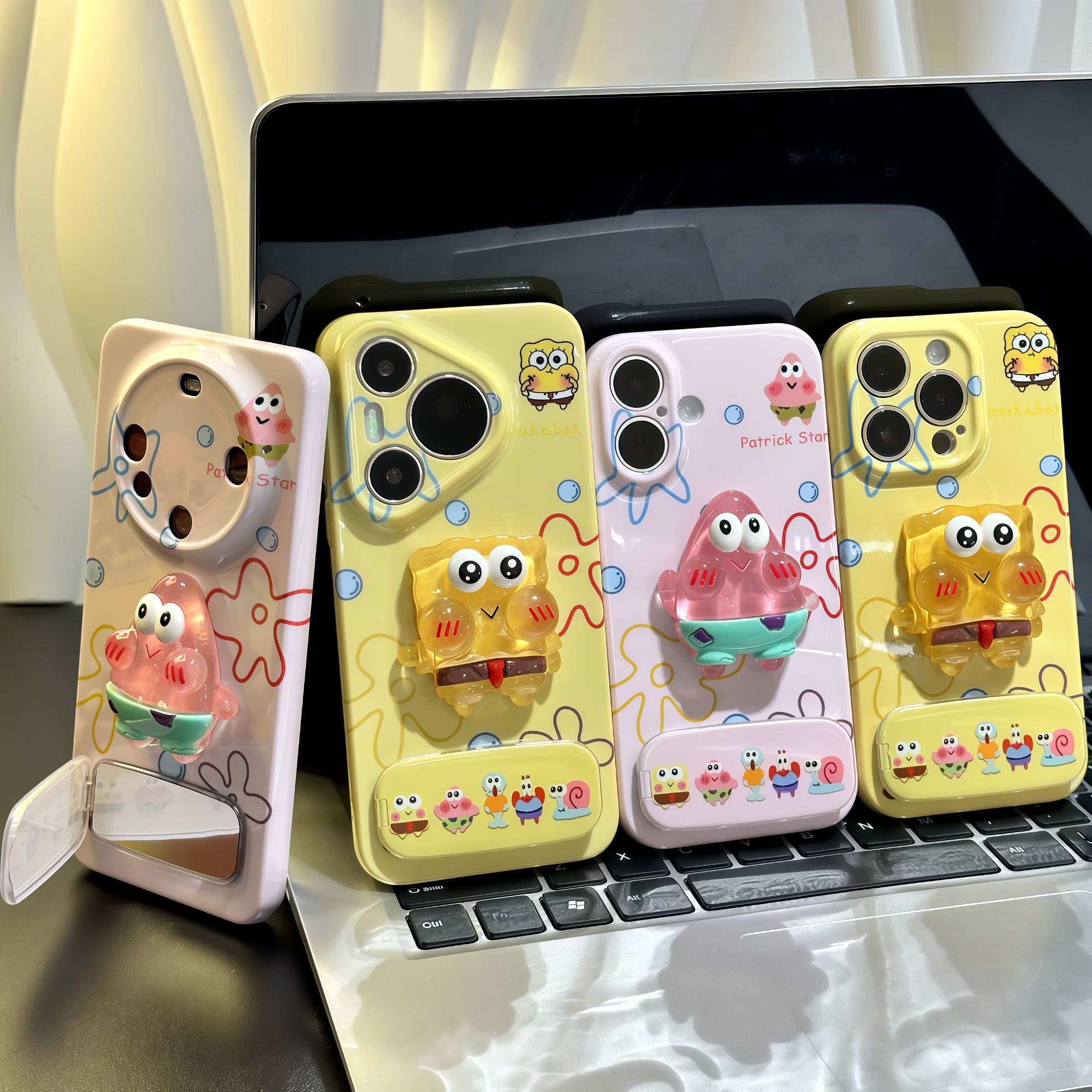 情侣海绵宝宝派大星支架适用苹果16promax手机壳iPhone14pro小米15华为mate70pura80k60荣耀300reno12一加13