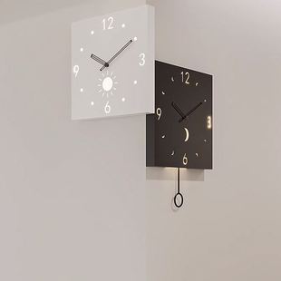 转角创意装 2024新款 饰钟表双面时钟挂表静音现简约挂钟客厅家用