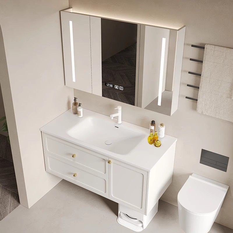 美式78/88/98/108/118一体陶瓷盆橡木浴室柜组合扫地机器人洗漱台