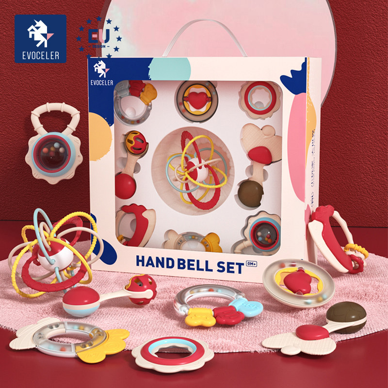 英国evoceler婴儿手摇铃宝宝牙胶安抚新生儿礼Q物早教益智玩具礼
