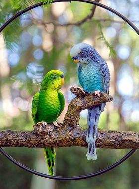 仿真小鸟鹦鹉摆件 户外花园装饰 小区别墅庭院挂件园林雕塑树脂