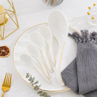 创意金边骨瓷天鹅汤勺饭匙家用长柄中号粥勺陶瓷大号盛汤勺汤匙勺