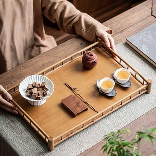 茶点盘家用收纳架高档架子复古茶盘便携式 中式 茶具配件竹制托盘