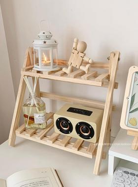 ins风书桌木质收纳置物架 阳台盆栽架子多层多功能简约整理展示架