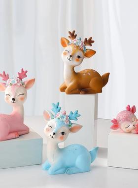 可爱情侣鹿创意房间装饰品办公室桌面摆件家居摆件小鹿情人节礼物