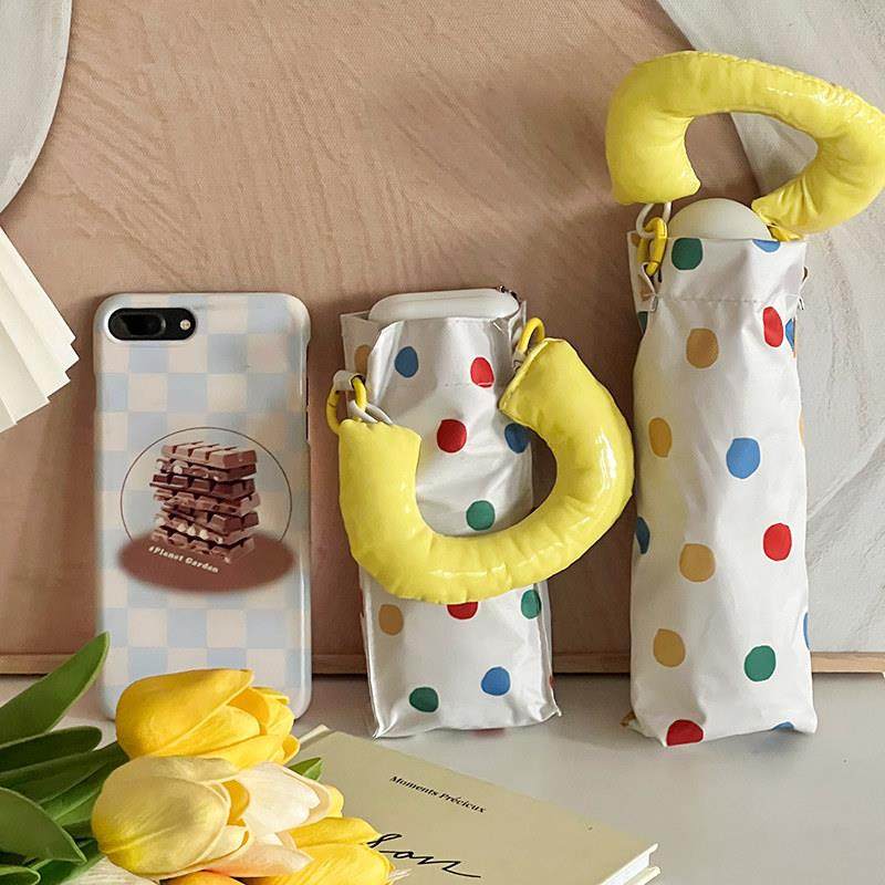 Rosy可爱波点遮阳伞黑胶晴雨两用女防晒抗UV遮阳可携式折叠雨伞