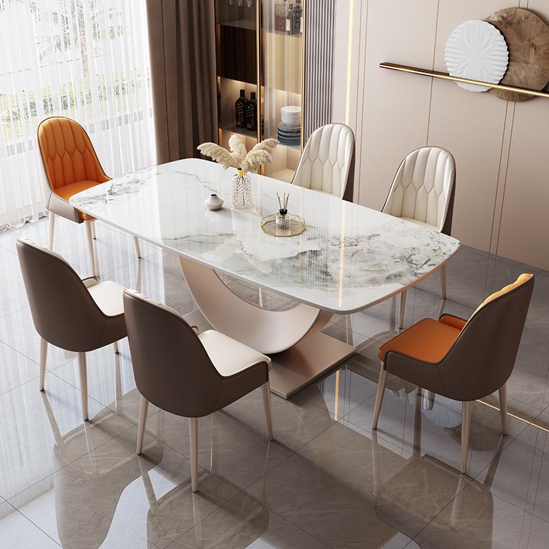 轻奢亮光岩板餐桌椅组合现代简约家用客厅小户型长方形超晶石饭桌