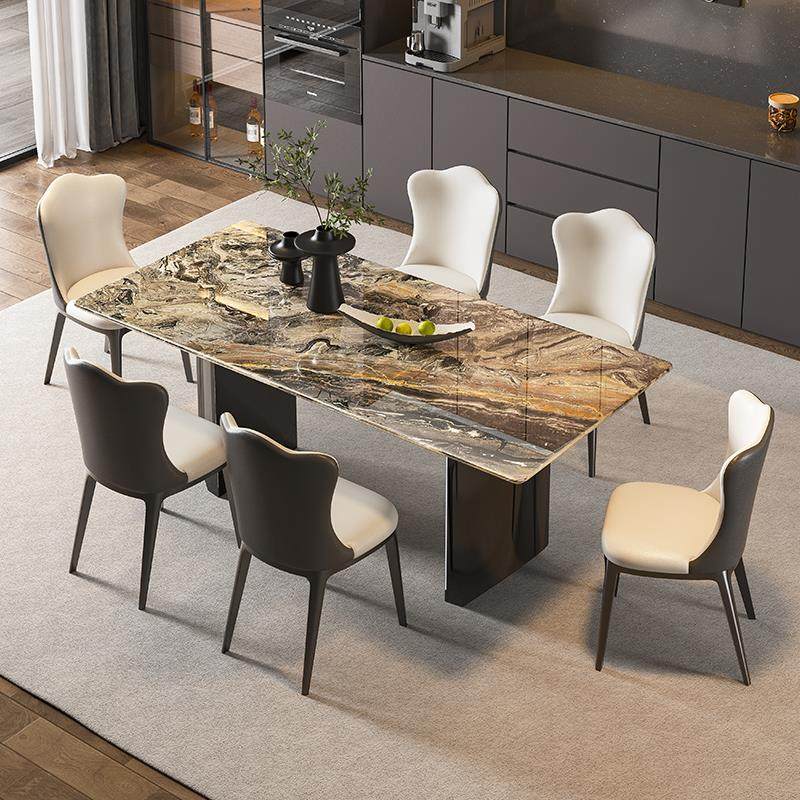 进口威尼斯棕天然大理石餐桌轻奢高端2025新款家用岩板餐桌椅组合