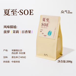 风气咖啡 夏至SOE中烘意式74158埃塞日晒处理美式果香咖啡豆200g