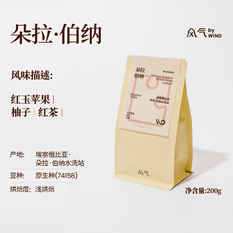 风气咖啡浅烘手冲埃塞俄比亚朵拉伯纳水洗单产地精品咖啡豆200g