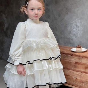 松韩屋童装女童2026年春秋新款小香风公主裙洋气拼接网纱连衣裙